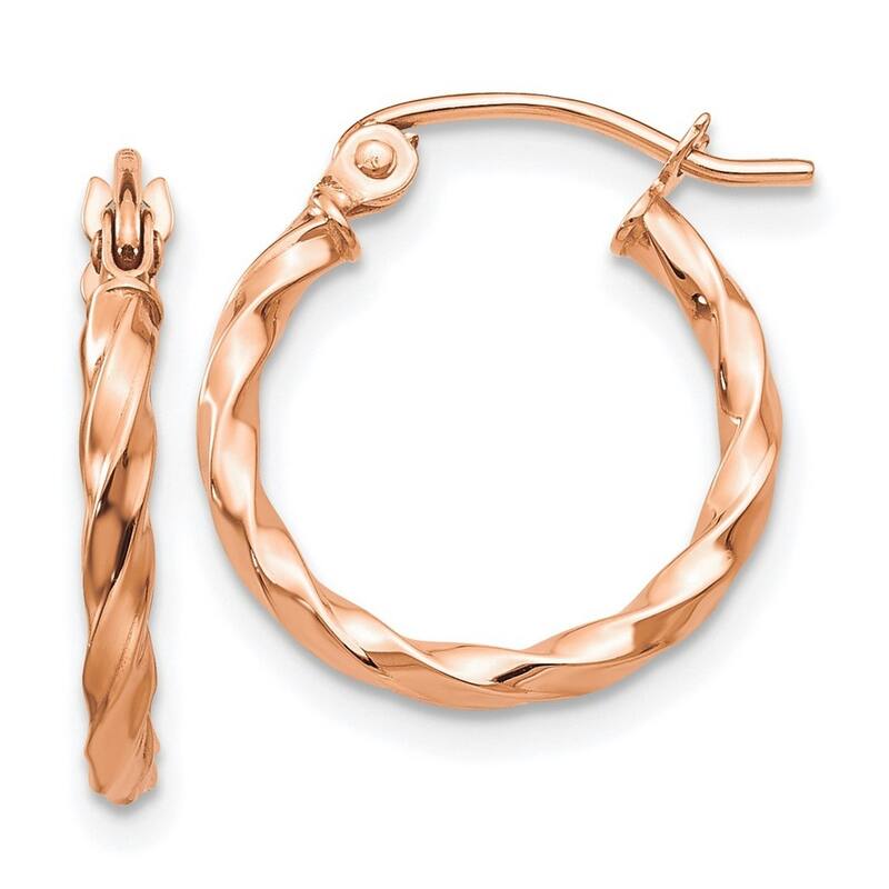 Curata 14k Rose Gold (2x16mm) Twisted Hoop Earrings Jewelry Gifts for Women