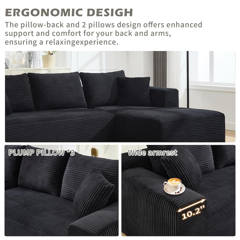 108.7" Modular Sectional L-Shape 3 Seat Memory Foam Couch Sofa