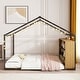 preview thumbnail 3 of 11, Black Full Size Metal Wood House Bed Frame with Shelves and Lights for Kids, Boys and Girls