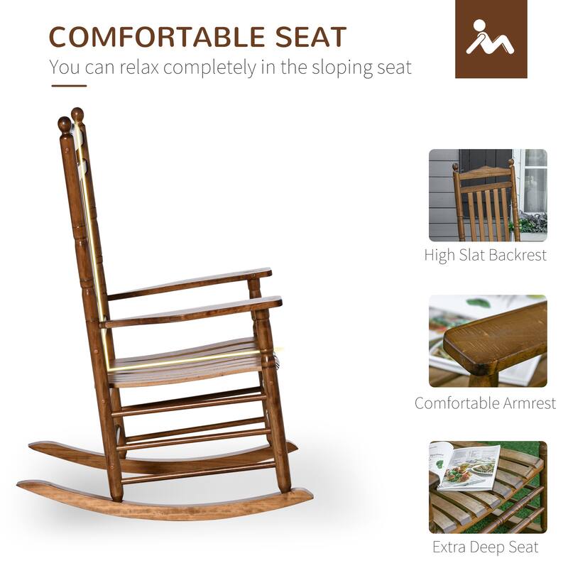 Outsunny Traditional Wooden High-Back Rocking Chair For Porch (Excluding the table)