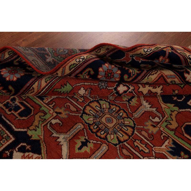 Orange Medallion Heriz Serapi Indian Area Rug Handmade Wool Carpet - 9'0"x 11'11"