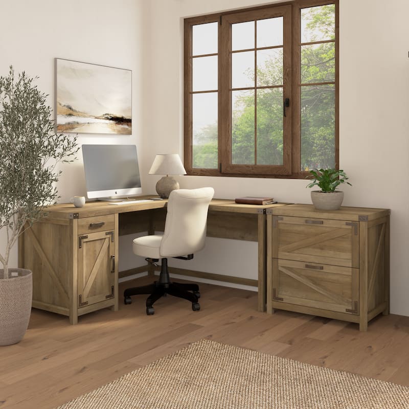 Knoxville 60W L Shaped Desk with File Cabinet by Bush Furniture - Reclaimed Pine