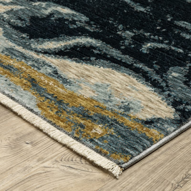 Style Haven Caiden Contemporary Abstract Waves Navy Blue/ Teal Area Rug