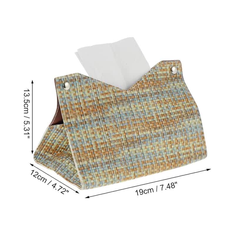 1Pcs Durable Woven Pattern Tissue Box Cover for Living Room Table Desk - Orange Blue