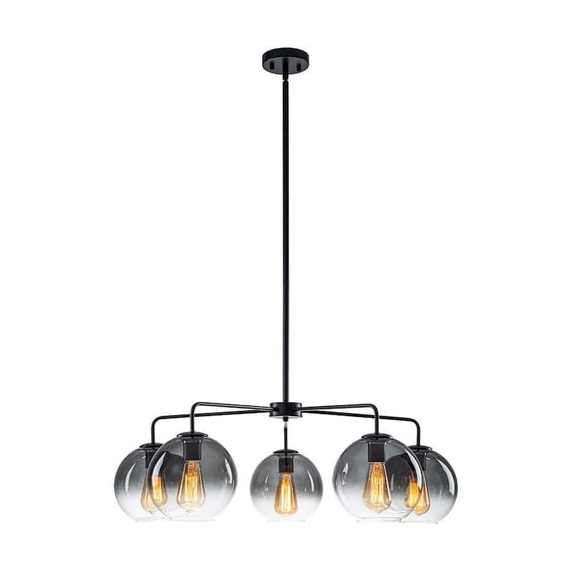 Modern 5-Light Linear Smoky Bubble Glass Chandelier - 33.5in