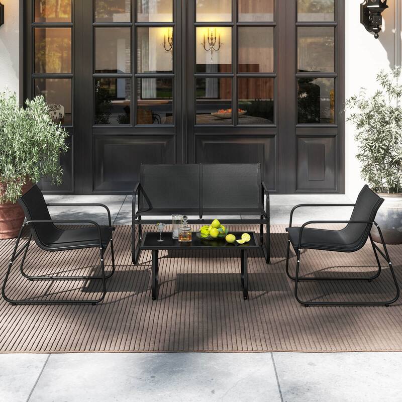 Costway 4 PCS Patio Furniture Set Fabric Lawn Chairs and Loveseat with - See Details