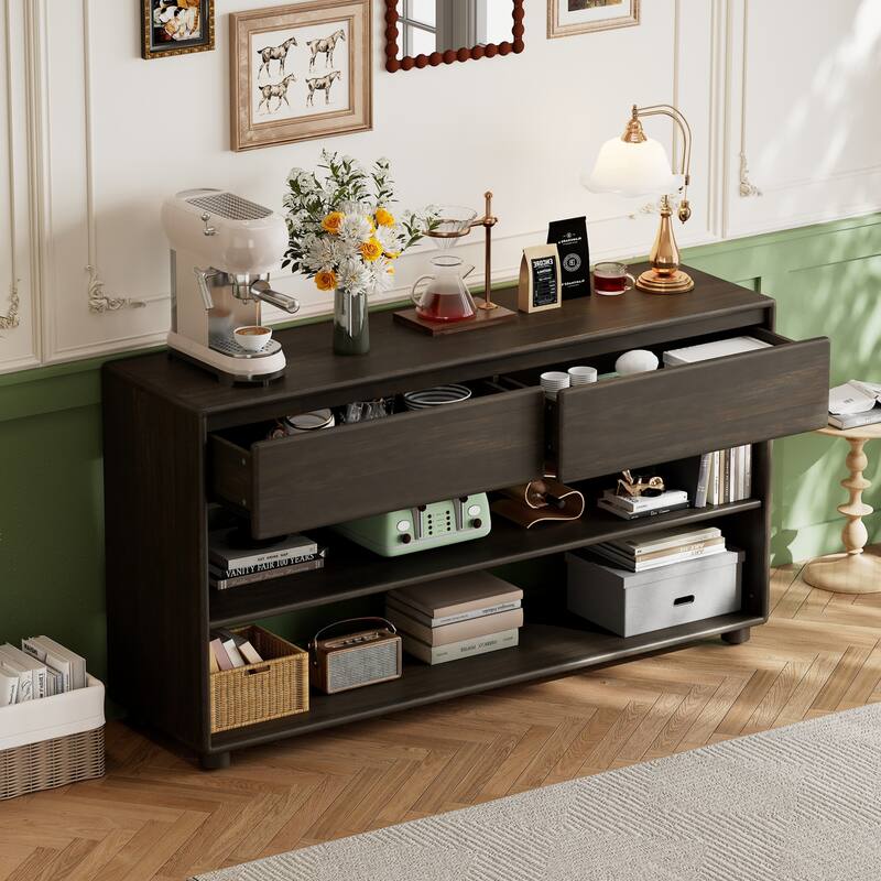 Vintage Entry Table with Drawers and Shelves