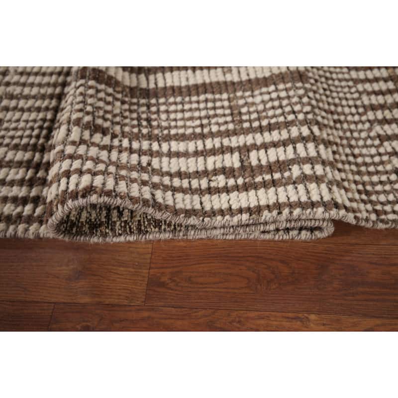 Beige & Brown Moroccan Oriental Area Rug Hand-Knotted Wool Carpet - 8'10" x 12'7"