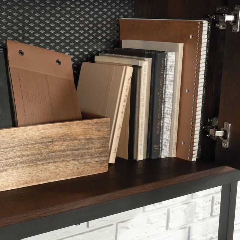 Wood Hutch with Concealed Compartments, Brown - 64.57" W x 11.65" D x 36.77" H