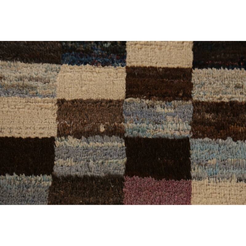 Checkered Moroccan Oriental Runner Rug Hand-Knotted Wool Carpet - 3'2" x 9'8"