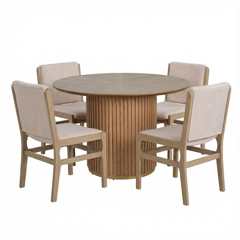 Christopher Knight Home - Mid-Century Modern 5-Piece Round Pedestal Dining Set with Upholstered Armless Dining Chairs