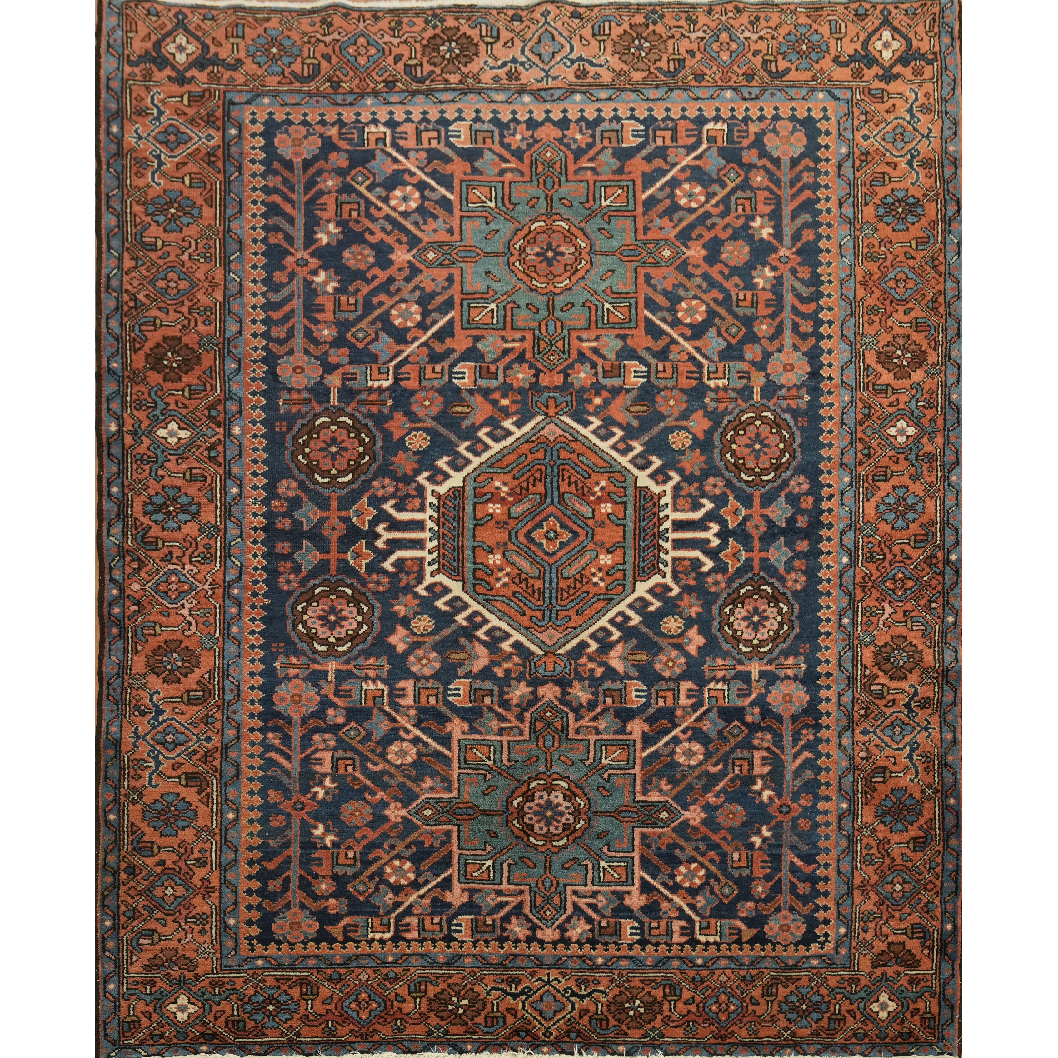 Hand Knotted Oriental Traditional Medallion Navy Blue Gharajeh Area Rug - 6' 0'' X 4' 11''