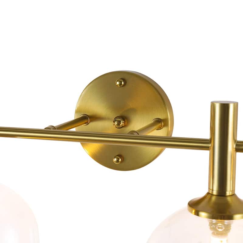 4-Light Brushed Brass Glass Globe Vanity Wall Lamp Bathroom Sconce