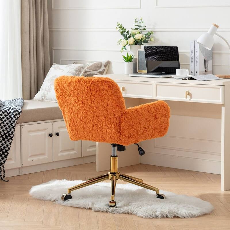 Modern Artificial Rabbit Hair Height Adjustable 360 Swivel Task Chair with Metal Base