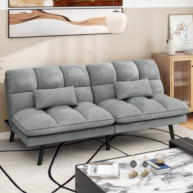 Moasis 70.8" Futon Sofa Bed Convertible Upholstered Couch Sleeper with Reclining Sleeper Split Tufted Back