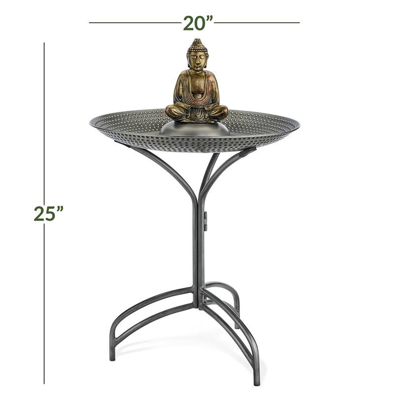 20" Pewter Copper Bird Bath with Buddha