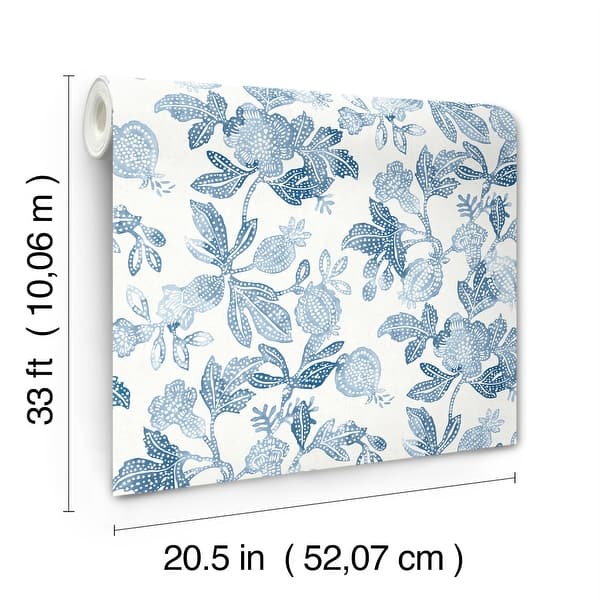A-Street Prints Beach Rose Blue Floral Fruits Wallpaper