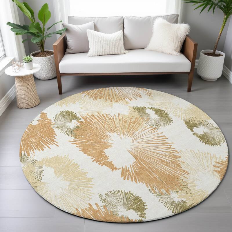 Machine Washable Indoor/Outdoor Modern Floral Chantille Rug