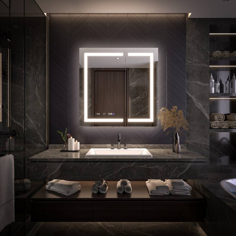 Modland 24"-42W x 36"H LED Medicine Cabinet Mirror with USB Charging,10x Magnifying Mirror