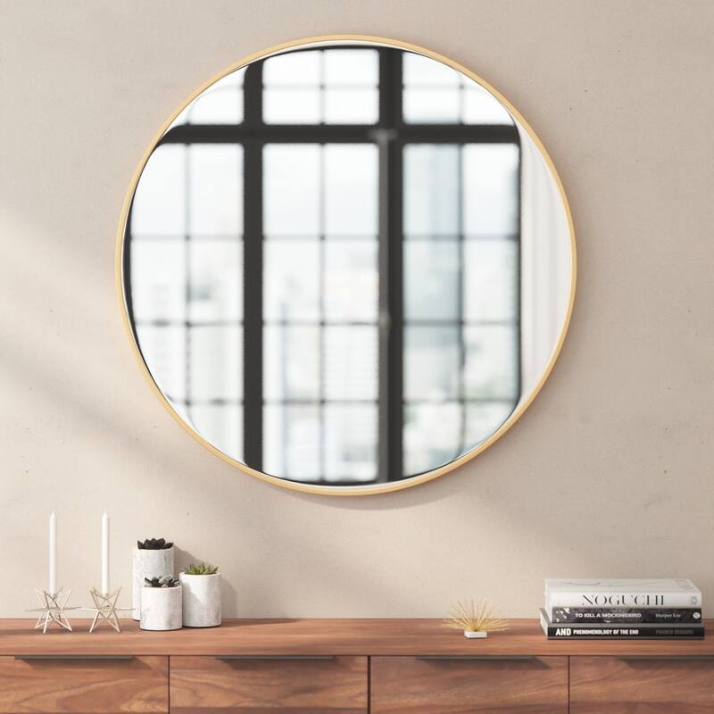 Accent Wall Mount Mirror with Metal Frame - Round Wall Mirror - 36" Round - Gold