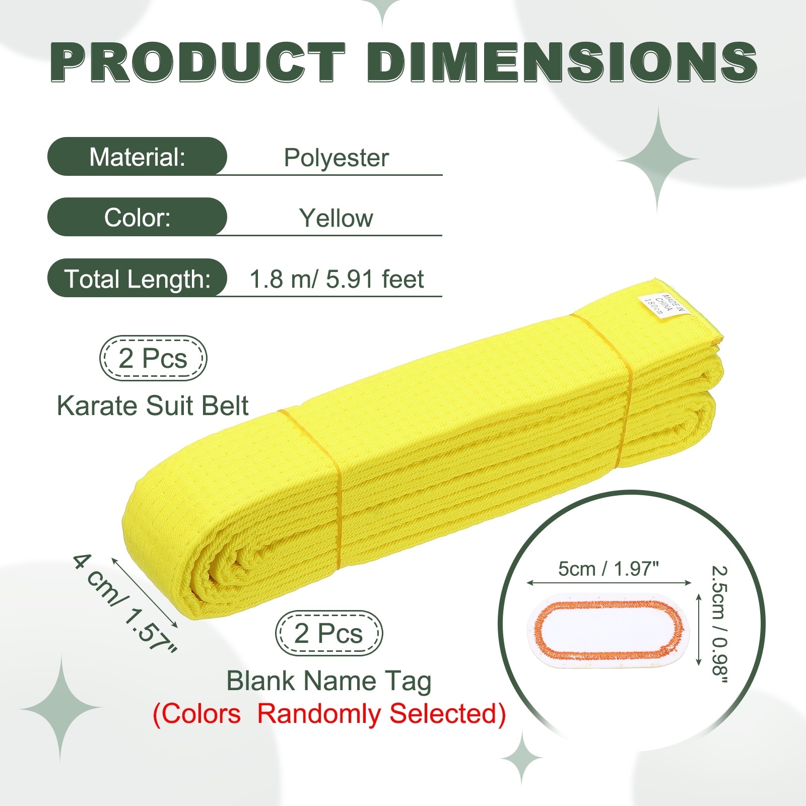 Karate Belt, Martial Arts Ranking Belts with Name Tag Solid Cotton Double-Layered Core Long Soft Uniform Training