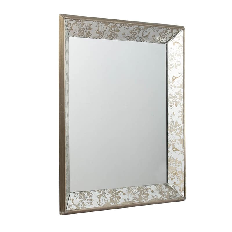 Antique Silver Square Hanging Mirror with Floral Accents Decorative