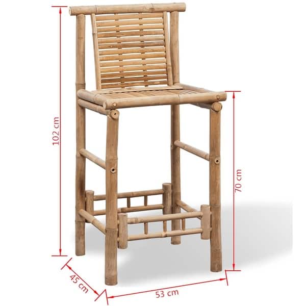 dimension image slide 1 of 3, vidaXL Bamboo Bar Stools with Backs Set of 2, Brown - 20.9" x 17.7" x 40.2"