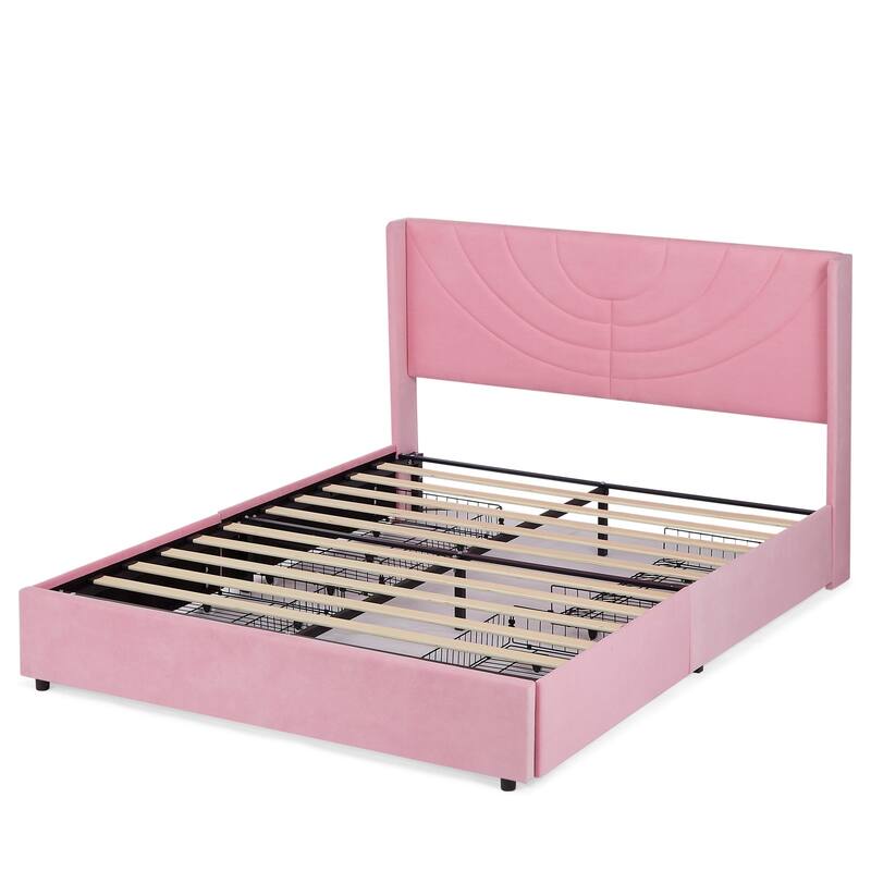 Javlergo Upholstered Bed with Tufted Headboard Bed Frames with Storage Drawers Princess Platform Bed with Wooden Slats Support