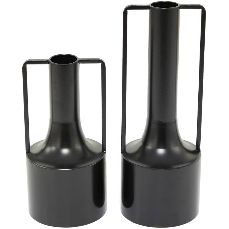 Black Metal Decorative Vase with Handles (Set of 2) - 16", 12"H