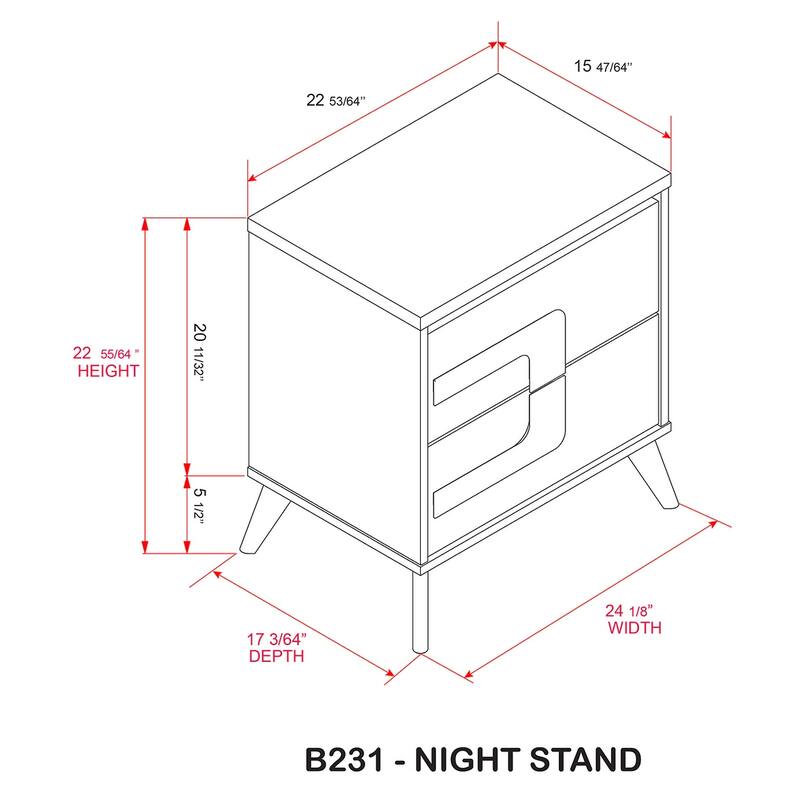 Claire Collection White Gold Wood Modern 2 Drawer Nightstand
