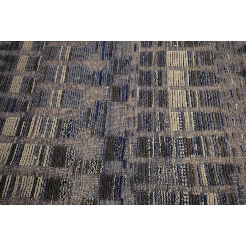 Blue Moroccan Palace Size Area Rug Handmade Wool Carpet - 14'9"x 18'0"