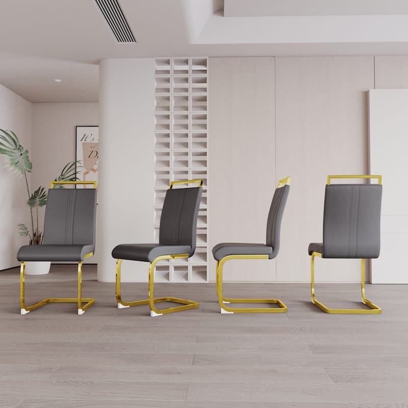 Modern Style Faux Leather High Back Dining Chairs Set of 4 with Golden Metal Legs for Dining Room