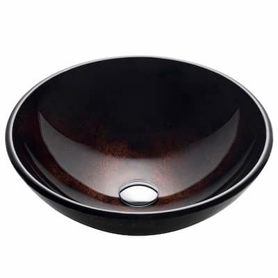 KRAUS 16 1/2 inch Brown Round Glass Vessel Bathroom Sink