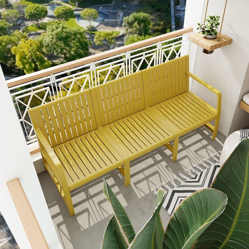 1-Piece Indoor/Outdoor Furniture 3-Seater Sofa Waterproof PP Material - Easy Assembly Patio Conversation Set - Yellow