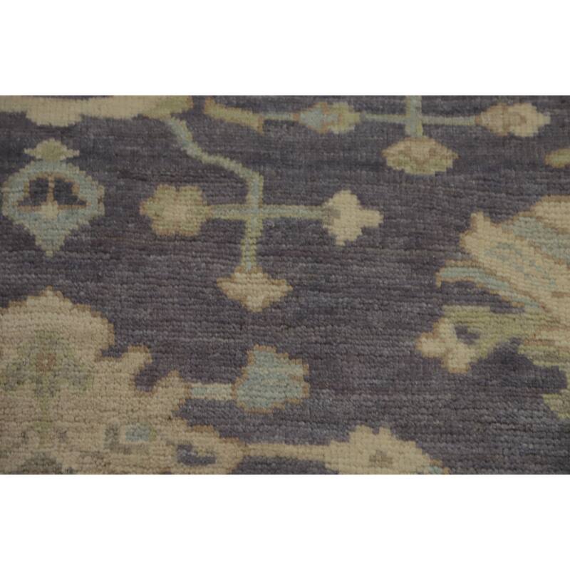 Vegetable Dye Wool Oushak Turkish Area Rug, Floral Geometric Carpet - 11' 9'' X 9' 3''