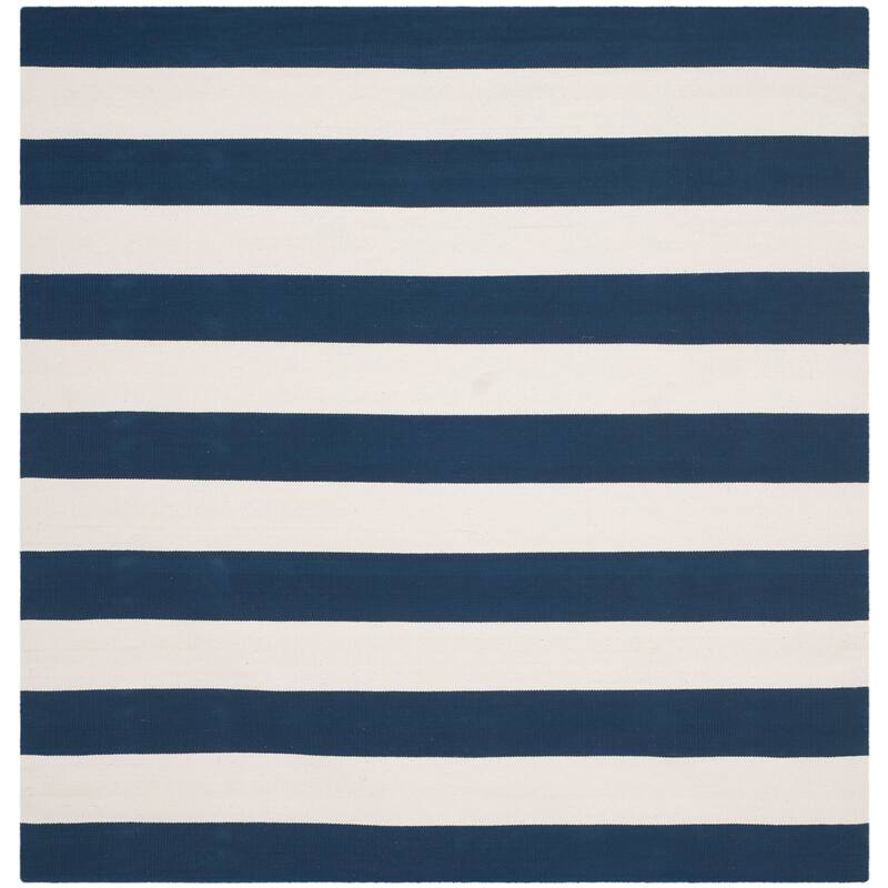 SAFAVIEH Handmade Montauk Caspian Stripe Cotton Flatweave Rug - 9' x 9' Square - Navy/Ivory