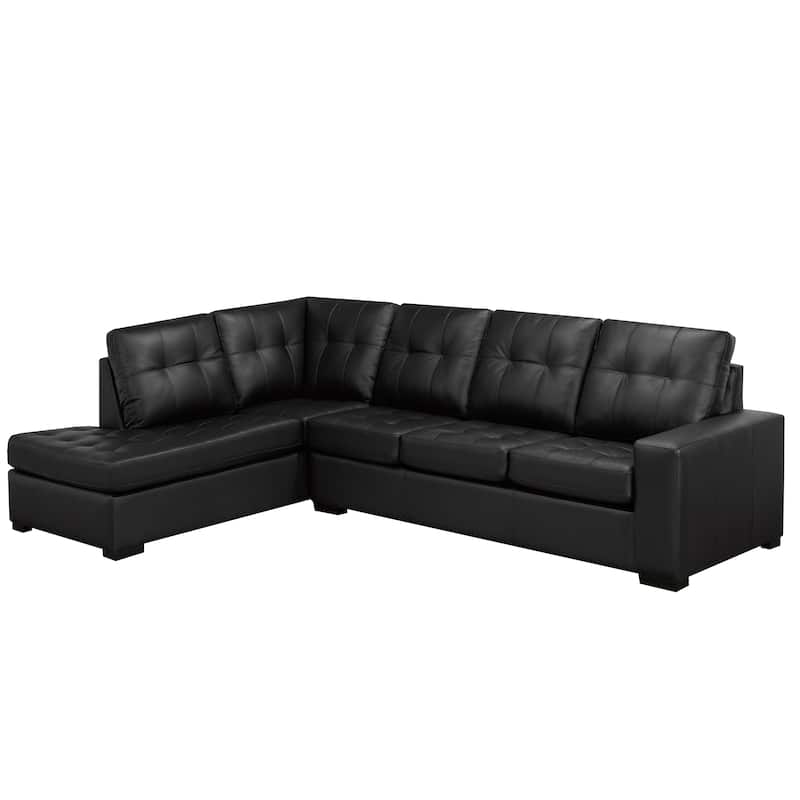 Liam Top Grain Leather Tufted Sectional Chaise Sofa - Black - Left Facing