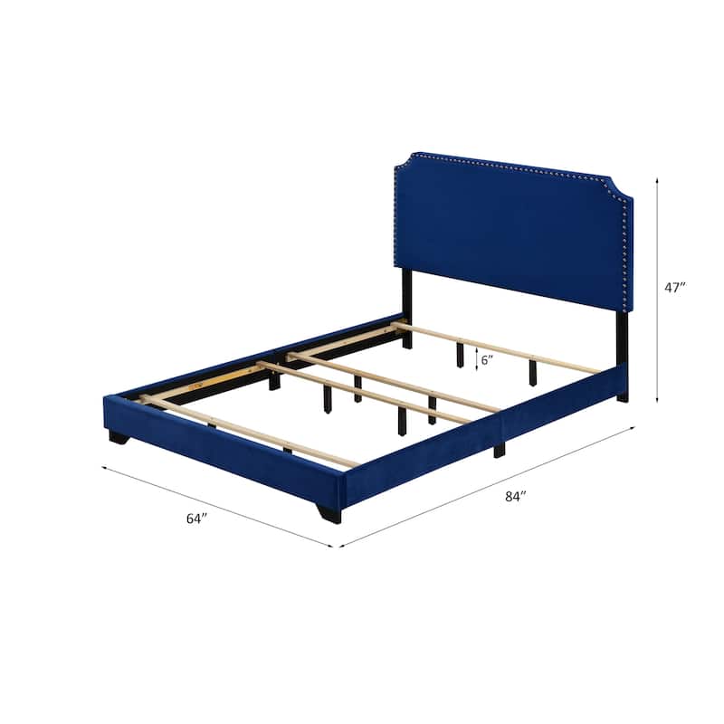 Blue Velvet Queen Bed - Blue