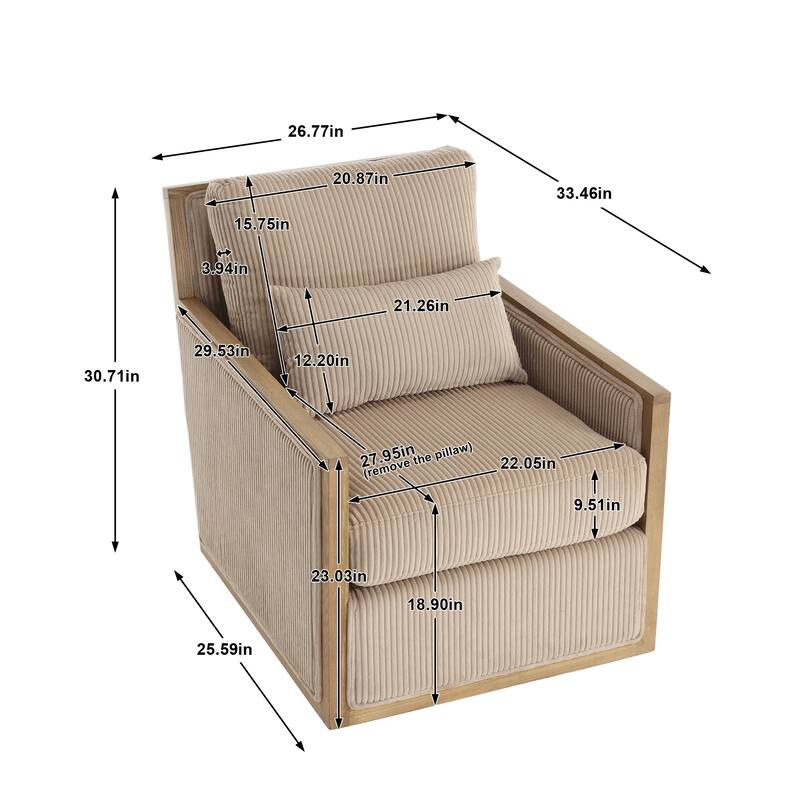 Corduroy Barrel Chair, High Back Comfy Accent Sofa Chair 360 Degree Swivel Barrel Arm Chairs, Leisure Arm Chair for Living Room