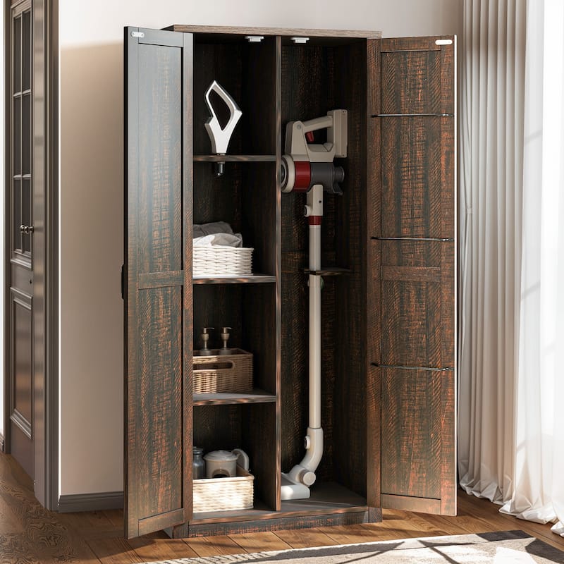 Moasis Broom Closet Storage Cabinet with Doors and Shelves for Farmhouse Organization