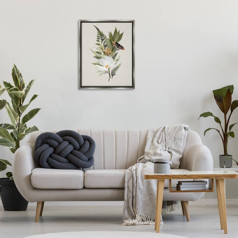 Stupell Flower Sprigs & Butterfly Framed Floater Canvas Wall Art Design By House Fenway