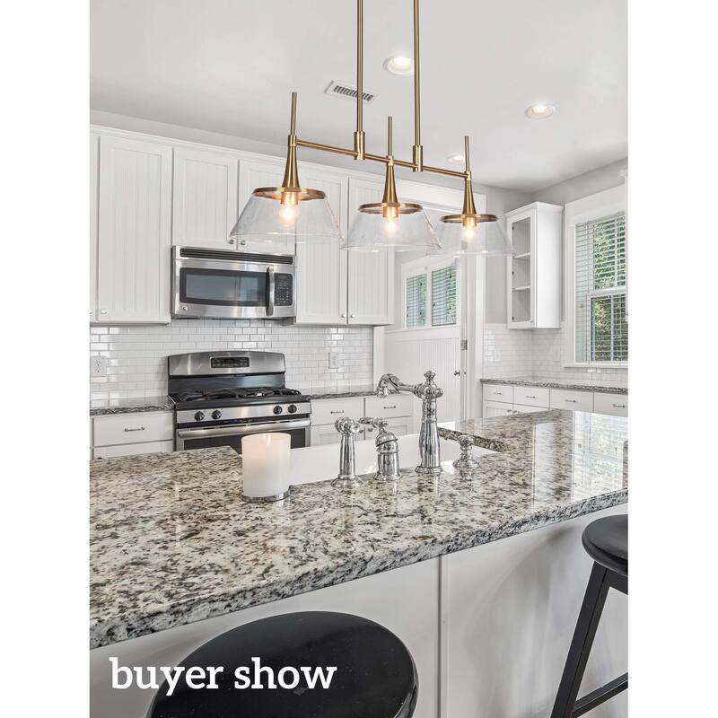 Mola Modern Gold 3-Light Seeded Glass Chandelier Linear Island Pendant Light for Dining Room
