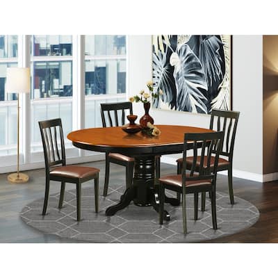HomeStock 5-Piece Oval Black and Cherry Finish Solid Wood Top Dining table w/ 4 Slat Back Faux Leather Chairs Seats 4