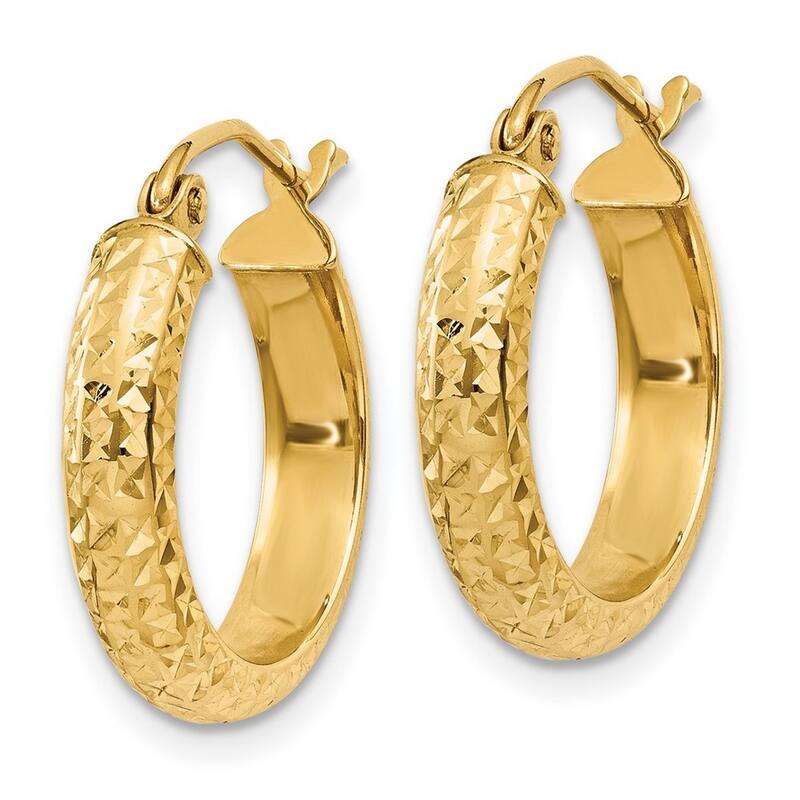 Curata 14k Yellow Gold Hinged Post Sparkle Cut Hollow Hoop Earrings - 17mm