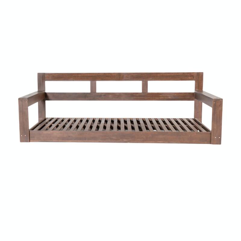 Patio Wooden Twin Size Porch Swing Daybed Frame, Garden Swing Bench Chair with 4 Hanging Ropes