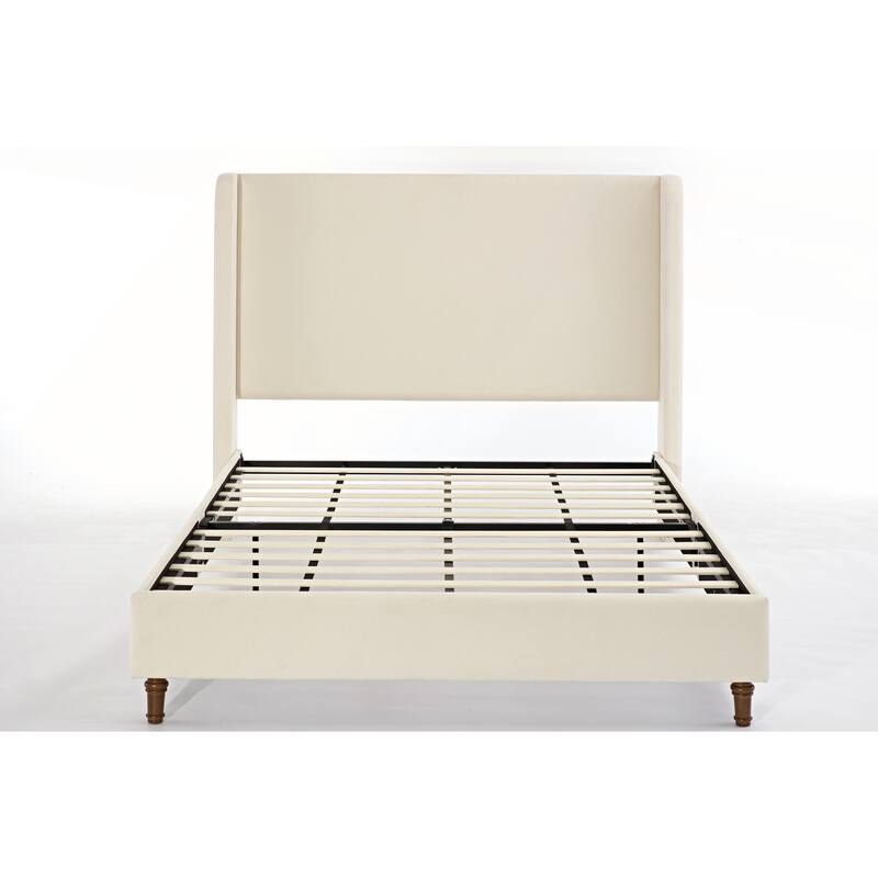 Elegant Upholstered Bed with Wingbacks and No Box Spring for Relaxing