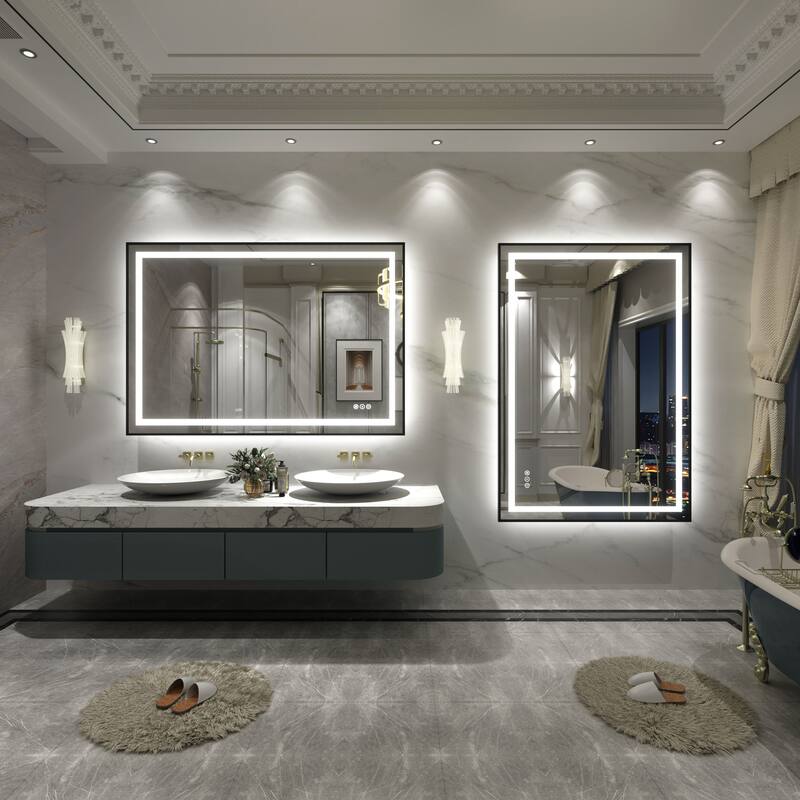 Black Metal Framed LED Front Light and Backlit Anti-Fog Wall Bathroom/ Vanity Mirror