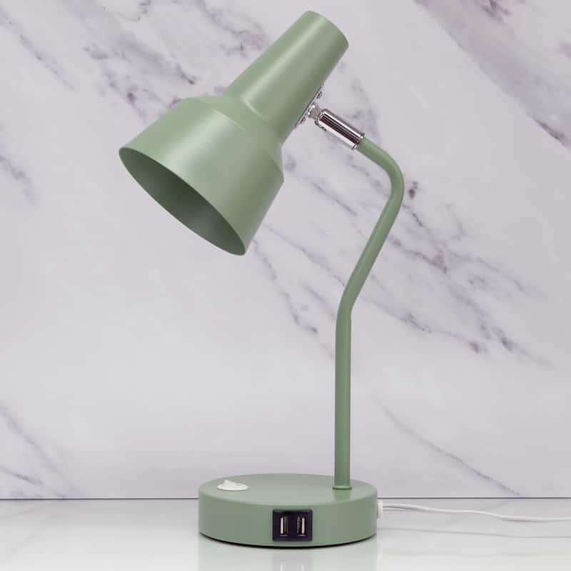 Modern Metal Gooseneck Desk Lamp with Dual USB Charging Ports Adjustable Arm Multiple Colors - 7.8" (L) x 5.2" (W) x 15.2" (H)