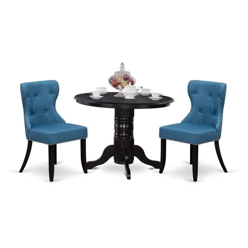 3-Piece Black Finish Solid Wood Top - Dining Room Set - Seats 4