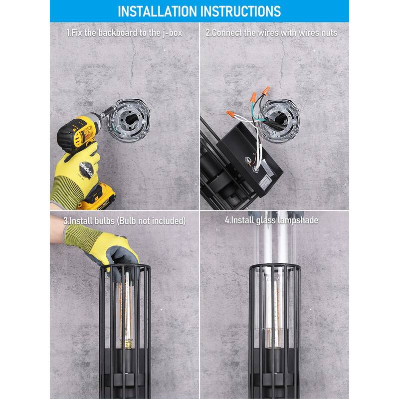 Exterior Wall Sconce, Geometric Style, Max 60W E26 Base, Black - 2pack